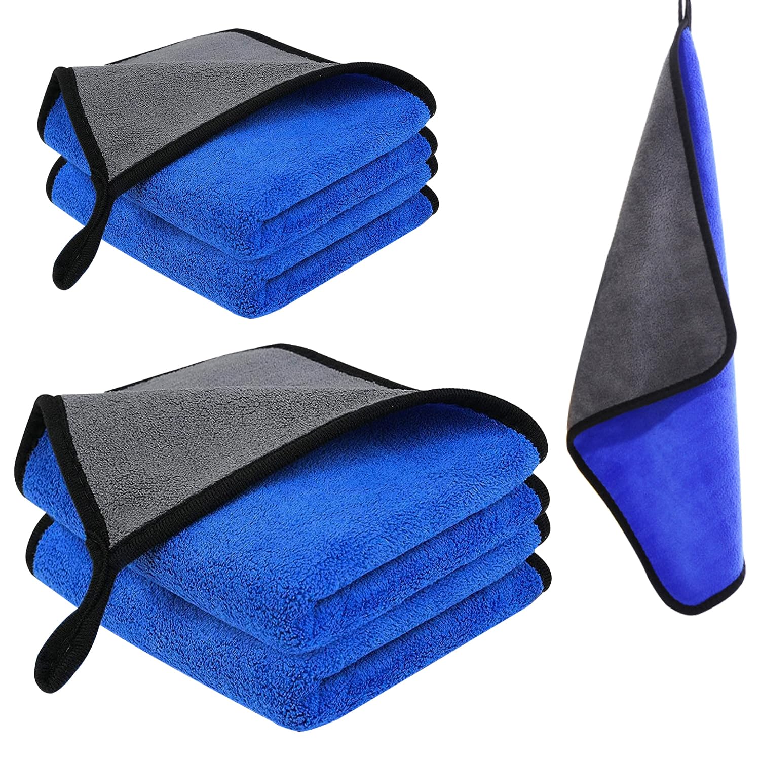 Toallas de Microfibra MOYAC Azul Gruesas para Coche y Hogar (Paquete de 4 Piezas)