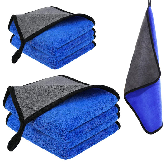 Toallas de Microfibra MOYAC Azul Gruesas para Coche y Hogar (Paquete de 4 Piezas)