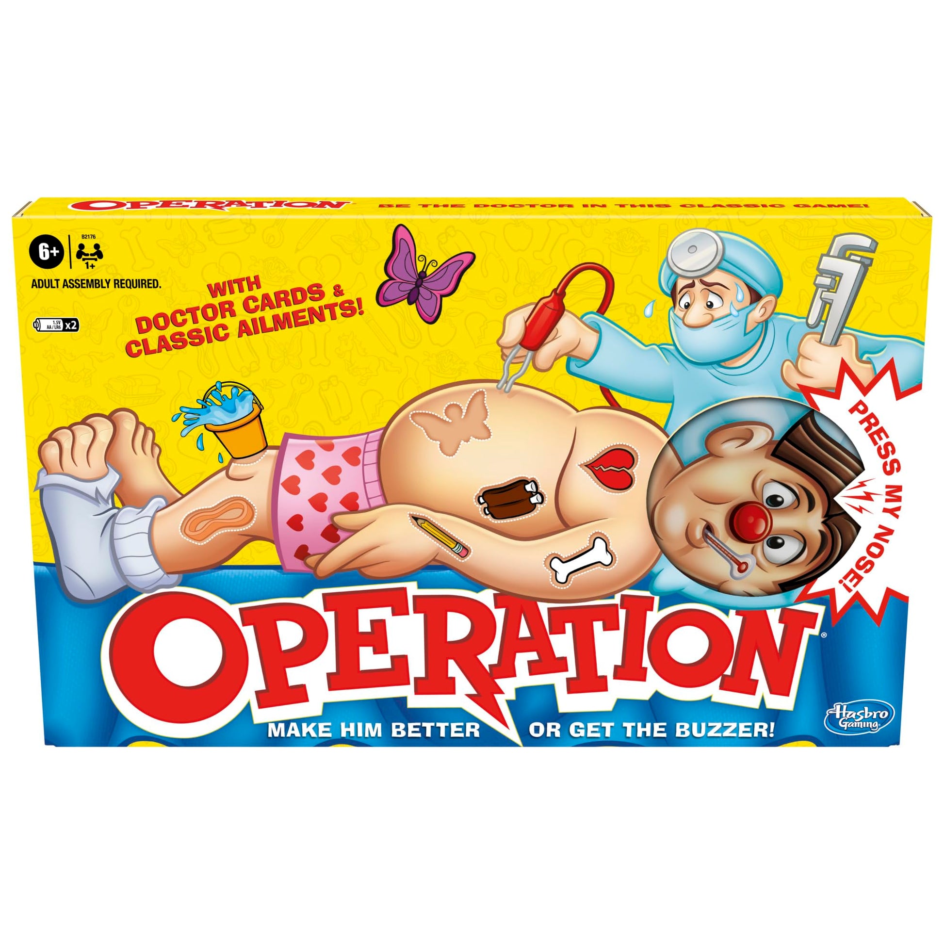 Hasbro Gaming, Operando Clásico, Juego de Mesa, Incluye 1 Tablero, 1 Pinzas y 13 Piezas Divertidas para Niños y Niñas de 6+ Años para 1 o más Jugadores, No Incluye Baterías