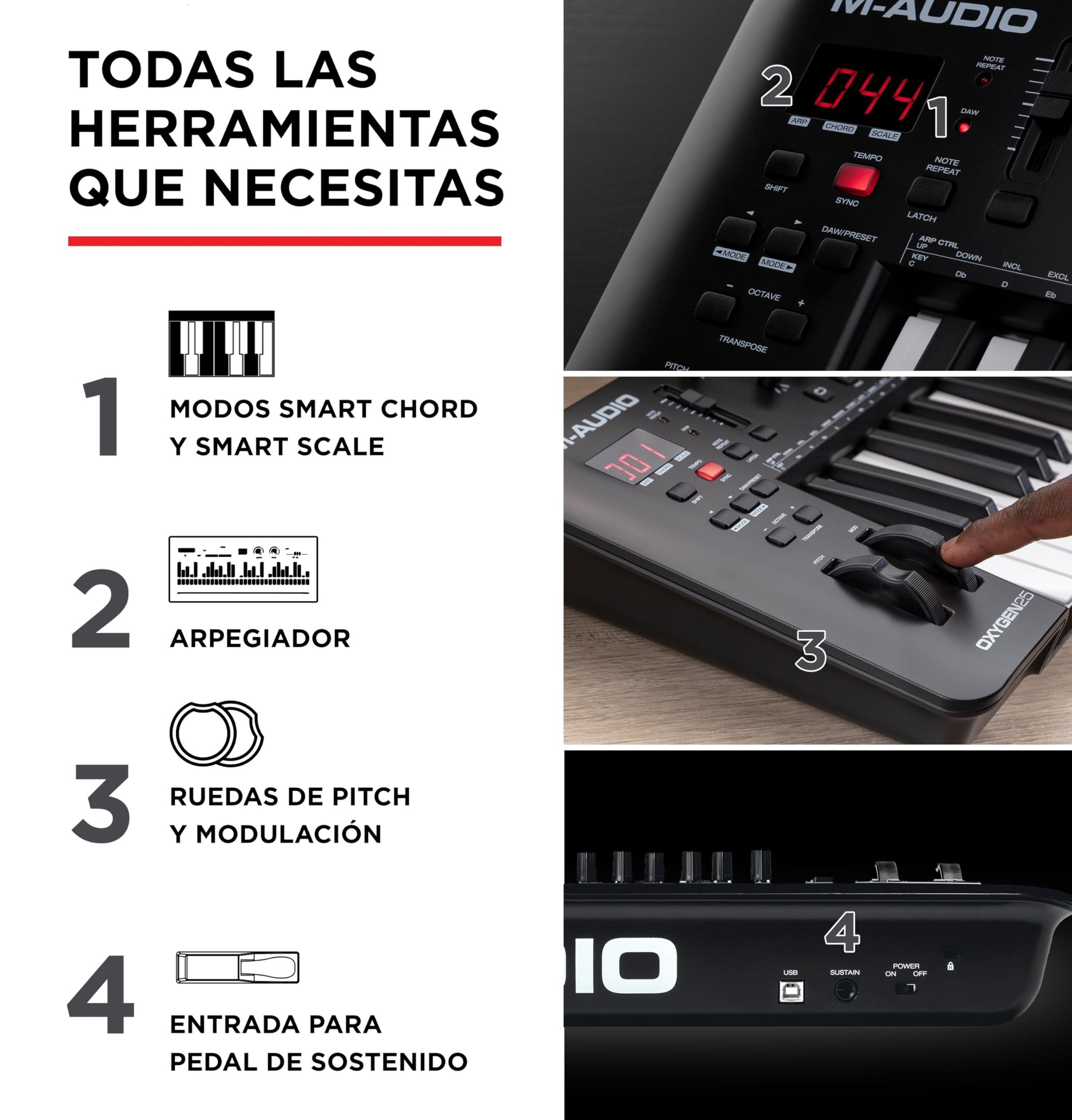 M-Audio Oxygen 25 V - Teclado controlador MIDI USB de 25 teclas con Beat Pads, modos Smart Chord y Scale, arpegiador y suite de software incluidos