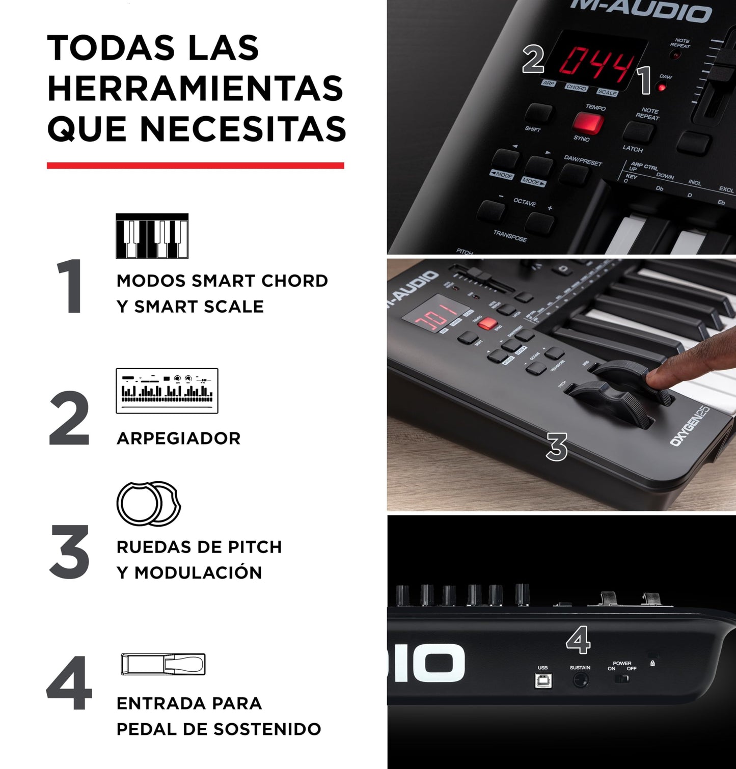 M-Audio Oxygen 25 V - Teclado controlador MIDI USB de 25 teclas con Beat Pads, modos Smart Chord y Scale, arpegiador y suite de software incluidos