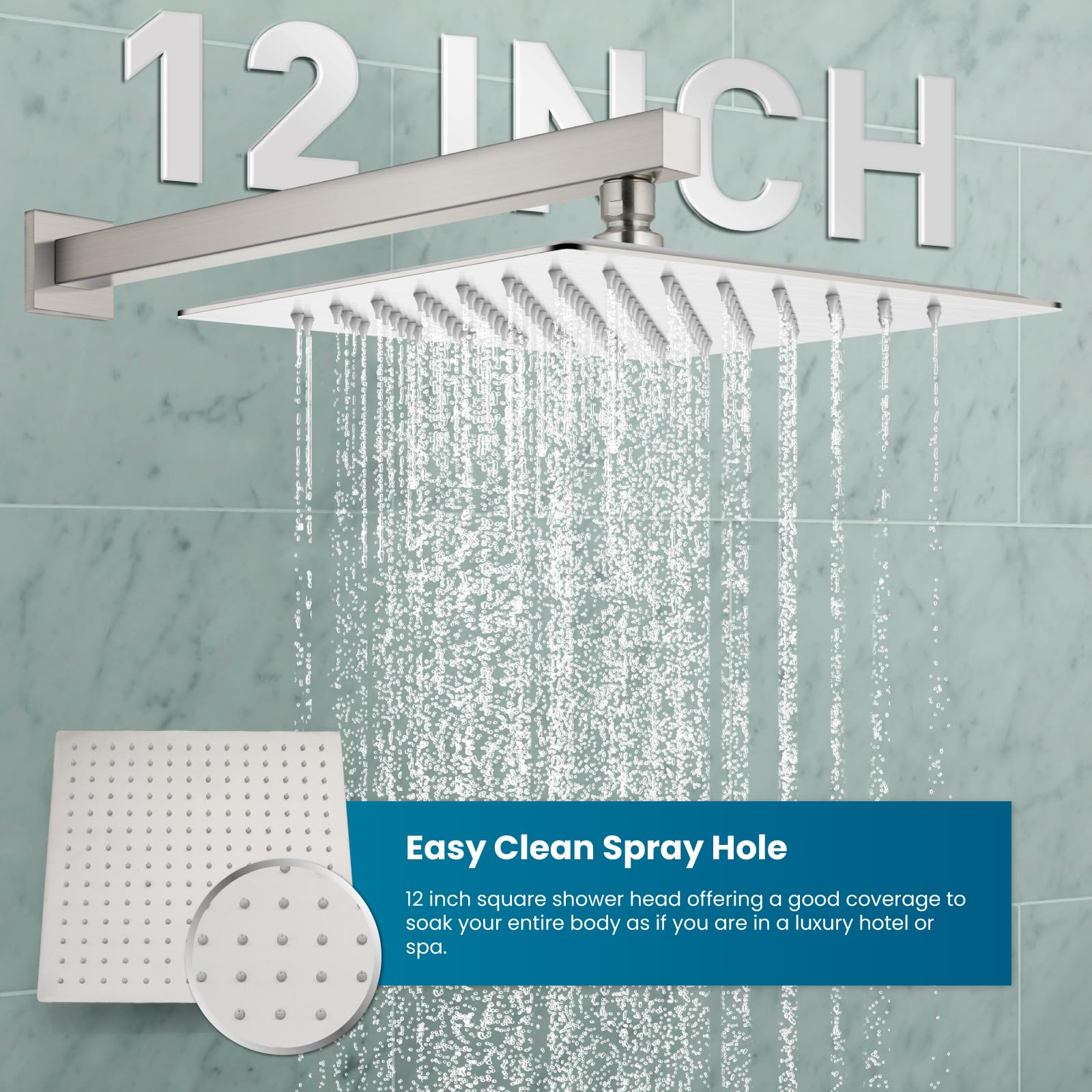 gotonovo - Sistema de ducha de lluvia para baño, cabezal de ducha y asa, juego completo de ducha de latón macizo con equilibrio de presión, válvula mezcladora de ducha de 12 pulgadas de níquel
