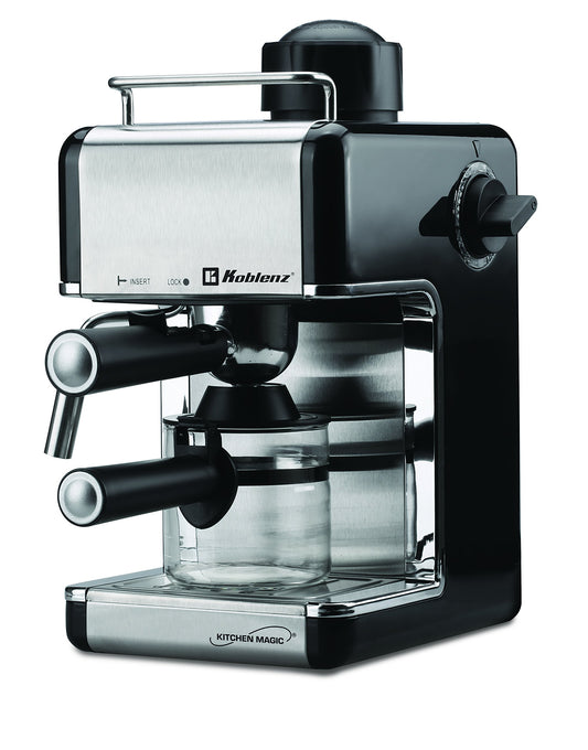 Koblenz Cafetera Espresso y Cappuccino, 4 Tazas, 3.5 Bares de Presión, Potencia de 800 W, Sistema de Espuma para Café Cappuccino, Color Negro con Acero Inoxidable, CKM-650 EIN, 00-0603-00-1