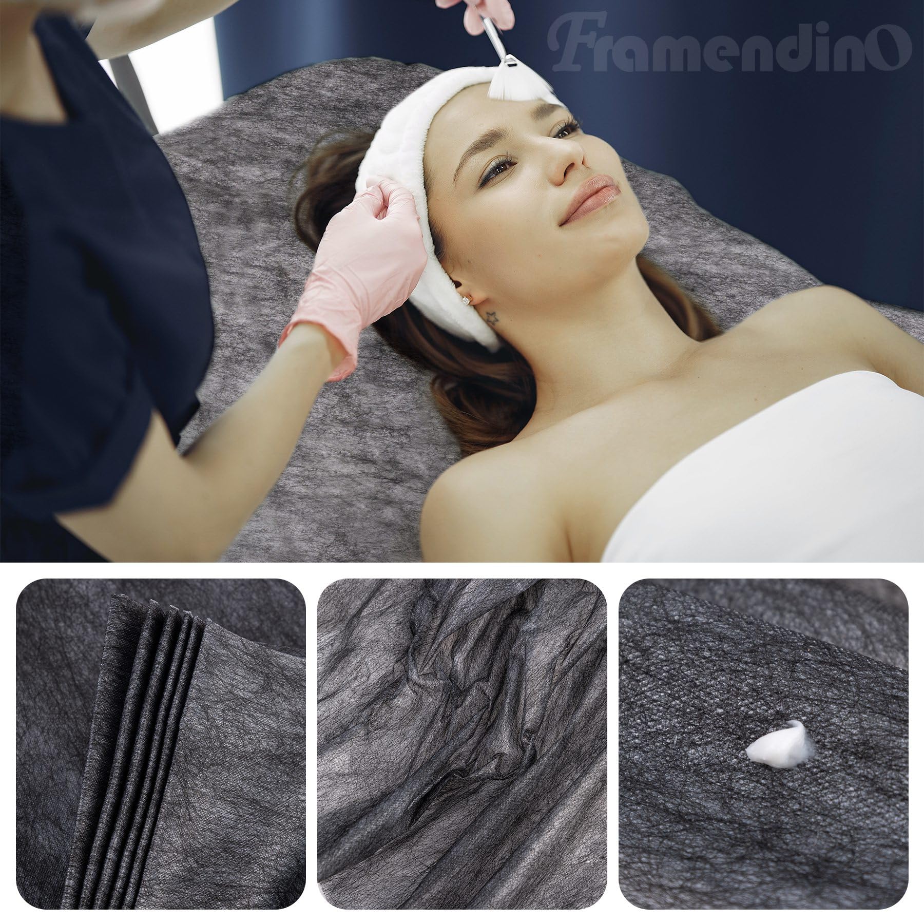 Framendino, paquete de 50 sábanas desechables de masaje negro, gris, impermeable, tela no tejida, transpirable, para silla de salón, hotel, camas de pestañas