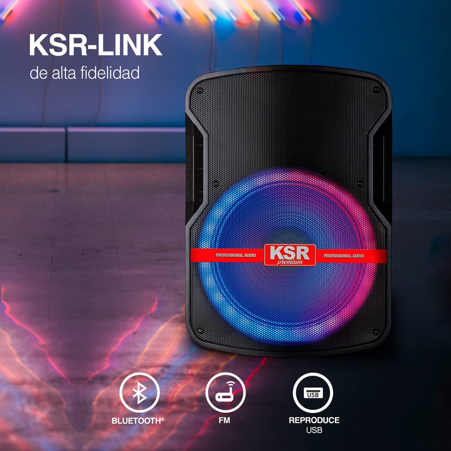 Kaiser Bafle Recargable Amplificado de 15” con 15,000 W PMPO / 50 W RMS
