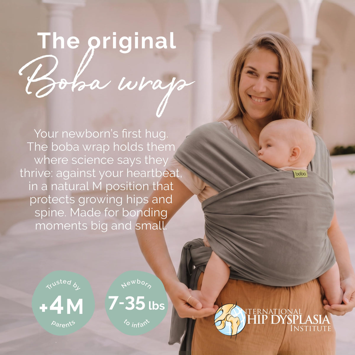 Boba Fular Elástico Portabebé Boba Wrap, para Bebés Recién Nacidos y Niños Hasta 16 Kg (Grey)