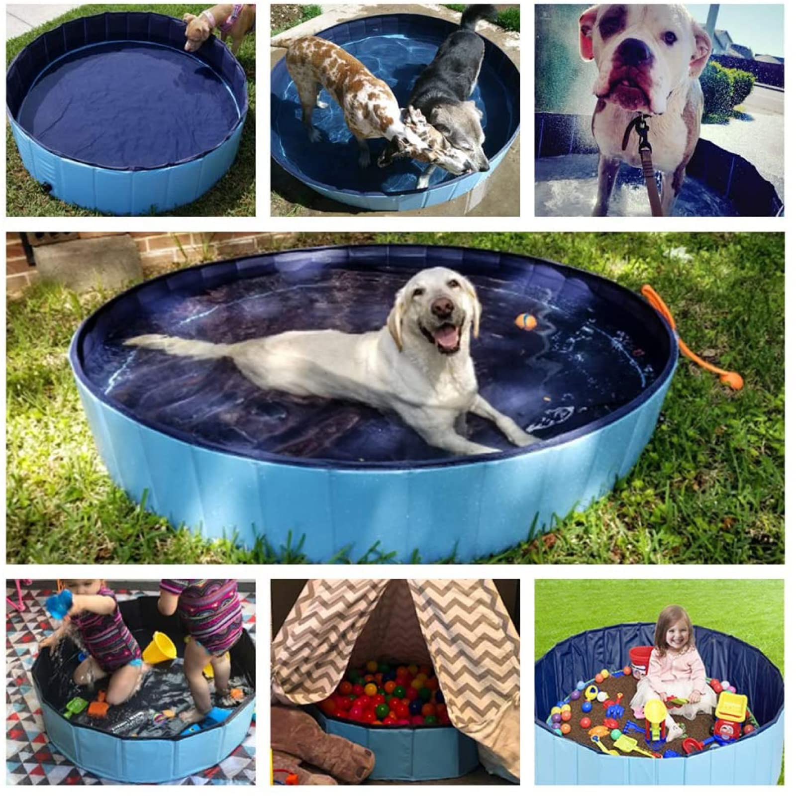 Jasonwell Alberca para Perro Plegable - Piscina para Perros y Mascotas Portátil Alberca Grande de Plastico Duro Tina Plegable para Perro Bañera de PVC al Aire Libre para Perros Gatos y Niños 48´´