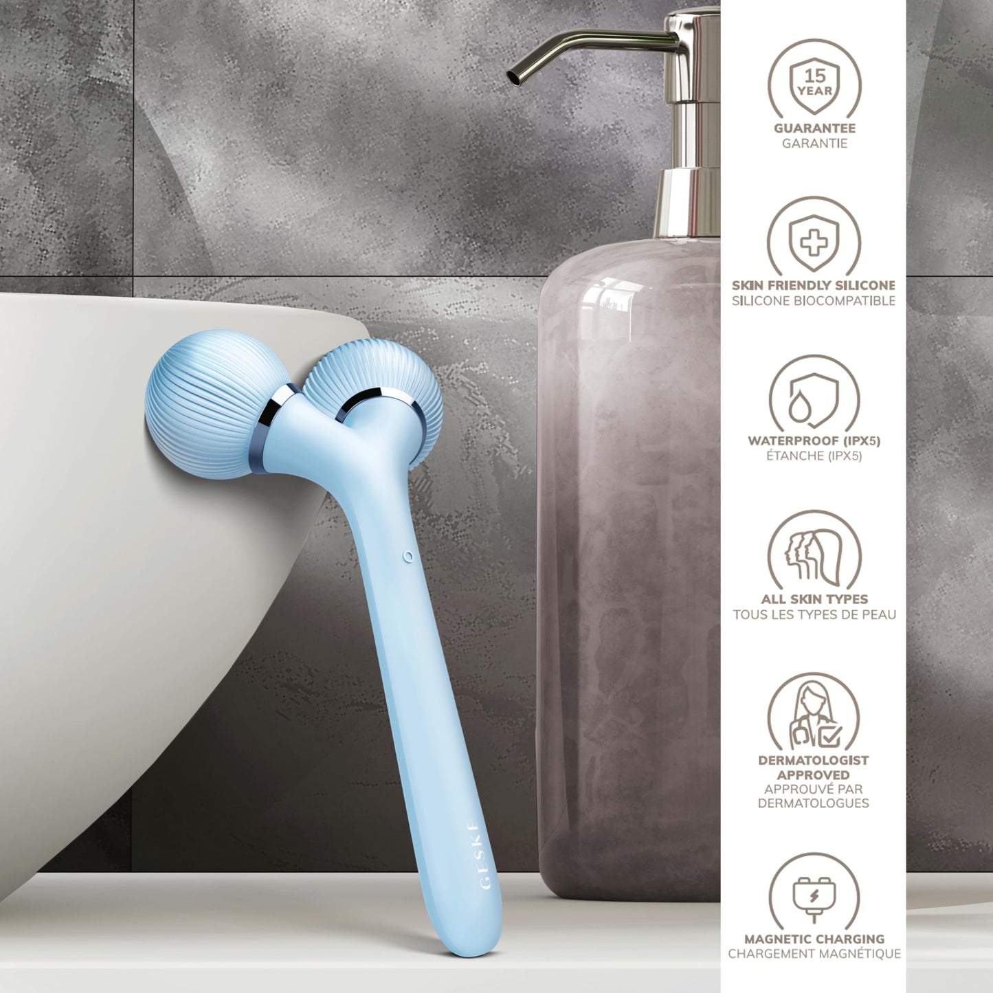 GESKE | Rodillo facial y corporal sónico SmartAppGuided™ | 4 en 1 | rodillo derma | Dispositivo para rostro y cuerpo | rodillo derma | Rodillo facial profesional | Reafirma y define cuerpo y rostro