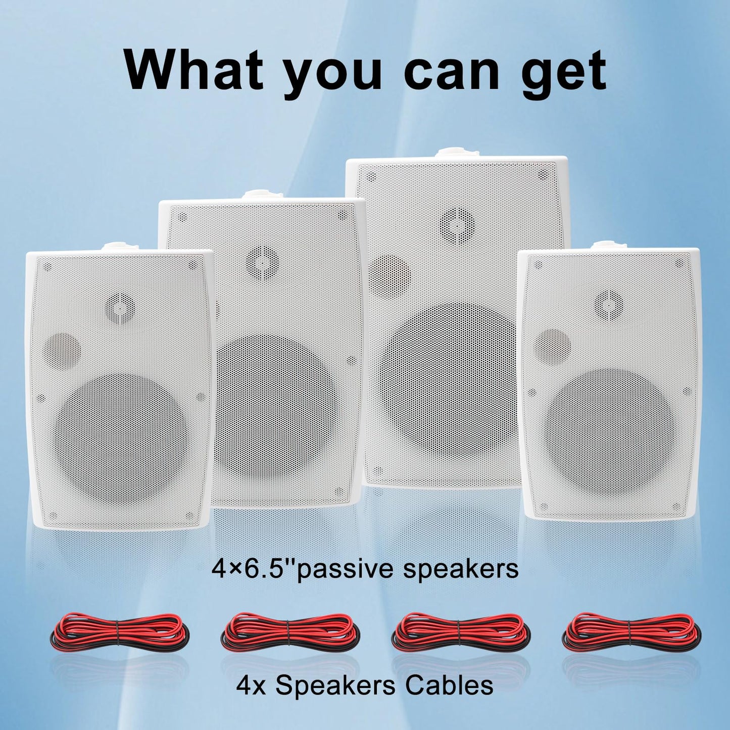 Herdio - Altavoces pasivos para exteriores de 6.5 pulgadas y 800 W con cable, impermeables, de 2 vías montadas en la pared con bajo, adecuados para patio, piscina, terraza, porche, patio trasero,