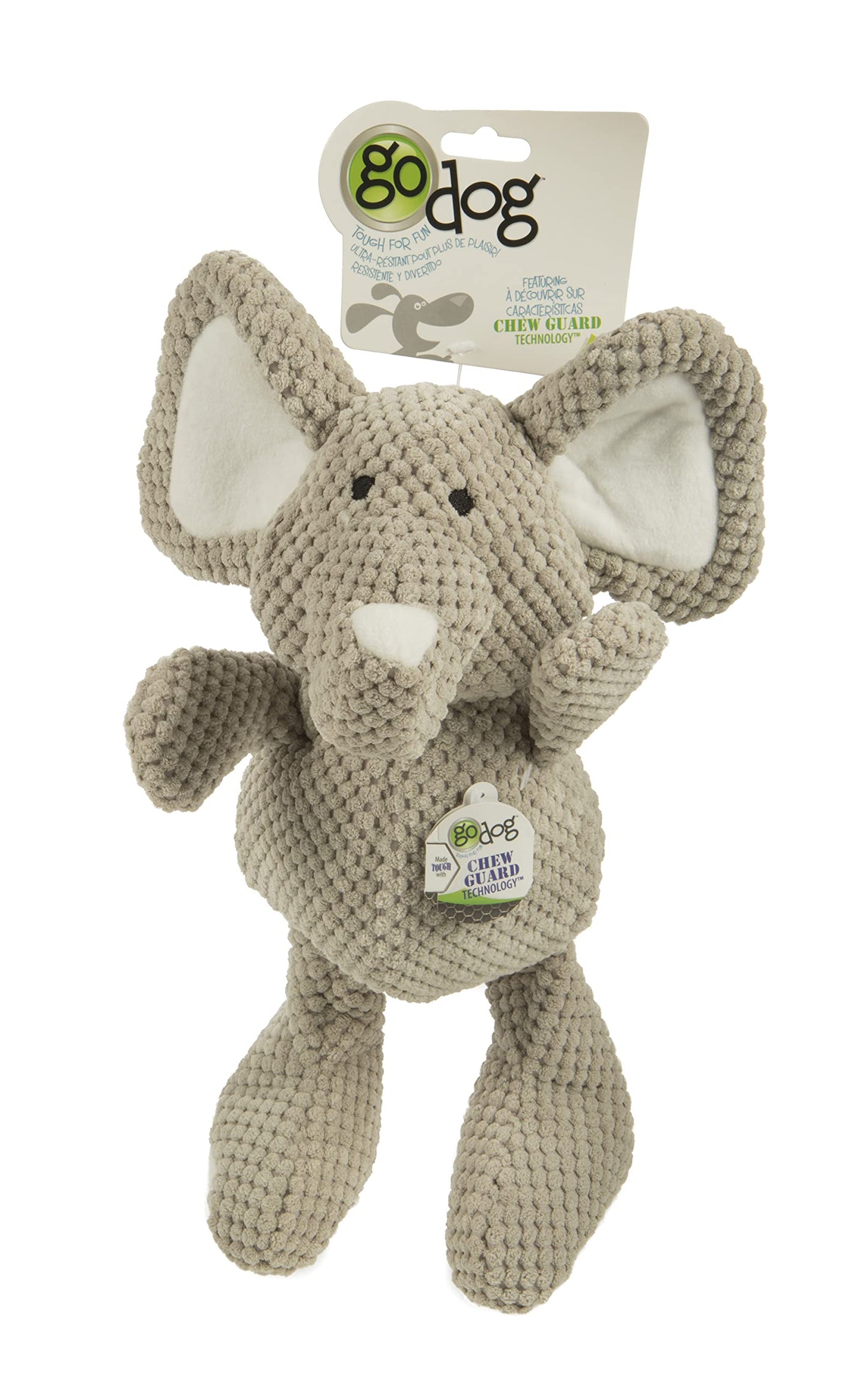 goDog Checkers Elephant With Chew Guard Technology Tough Plush Dog Toy, Grey, Large