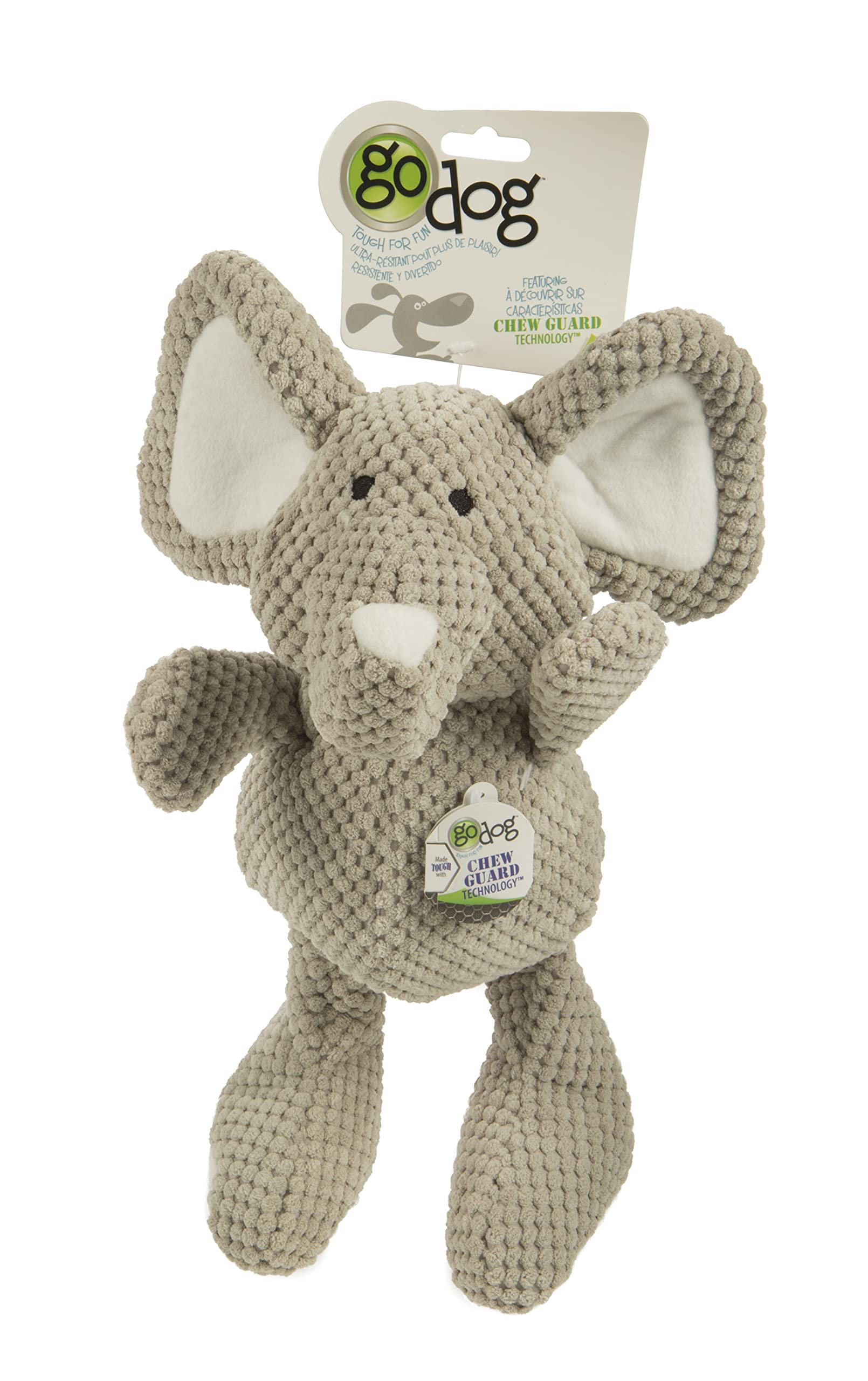 goDog Checkers Elephant With Chew Guard Technology Tough Plush Dog Toy, Grey, Large