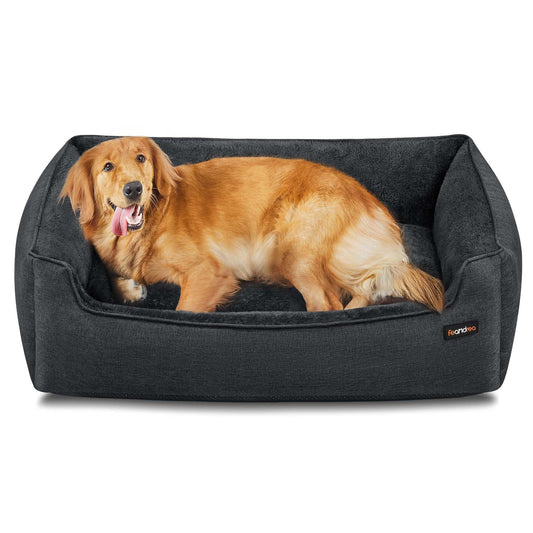 Feandrea Cama para Perros, Sofá para Mascotas, 110 x 75 x 27 cm, Bordes Elevados, XL, para Perros Grandes, Gris Oscuro MPGW012G01
