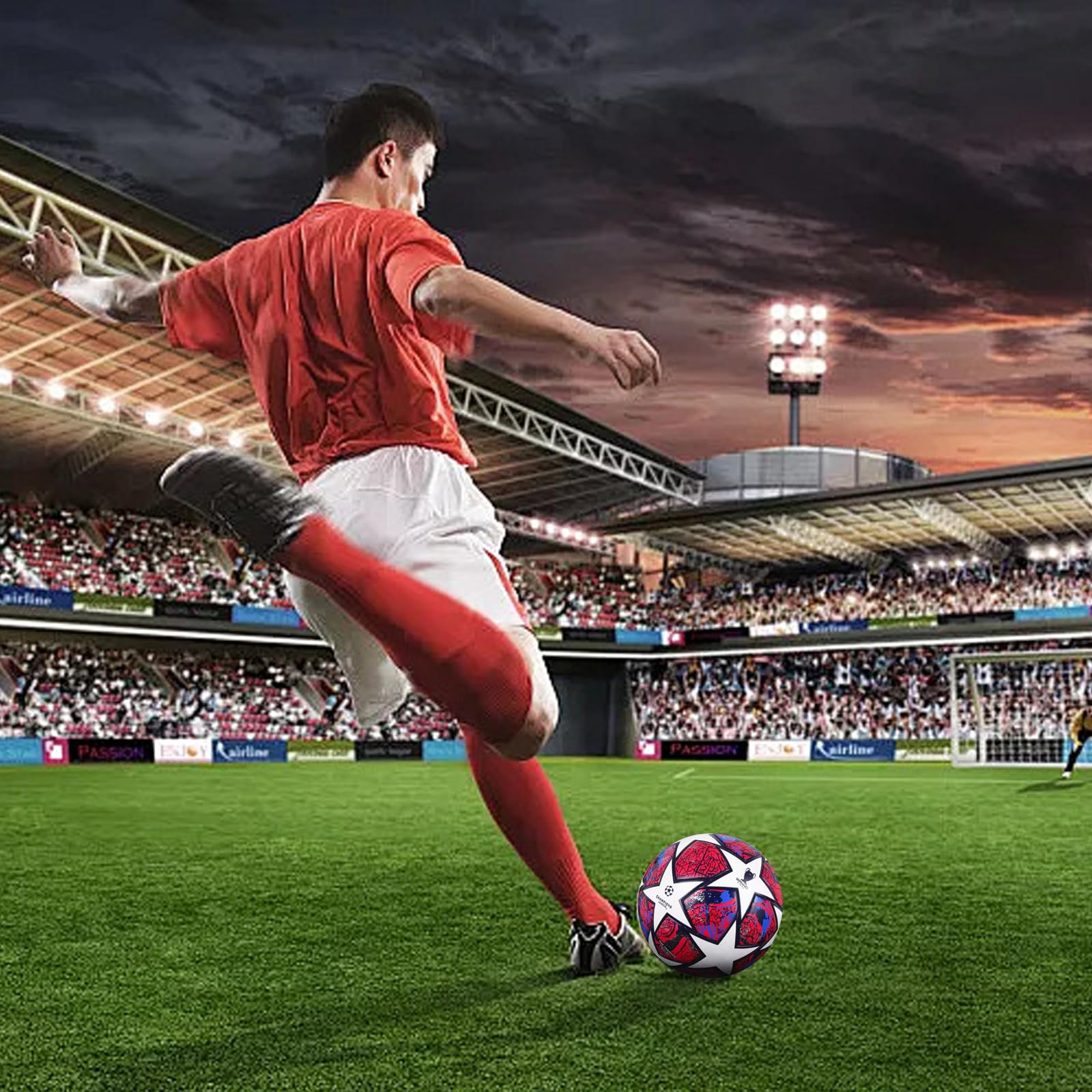 Balón de Fútbol QMCZLA Rojo tamaño 5 para Entrenamiento Juvenil y Fans de la Champions League
