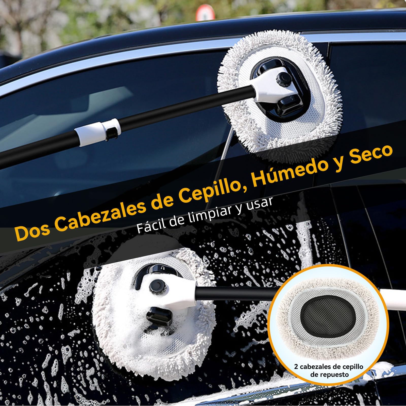 Cepillo para Lavar Carros ZQSQD con Mango Largo retráctil de 60 a 112 cm, Juego de 3 Cepillos para Auto
