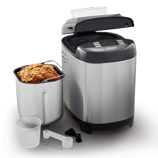 Oster - Máquina para hacer pan con ExpressBake, capacidad de 2 libras, color gris
