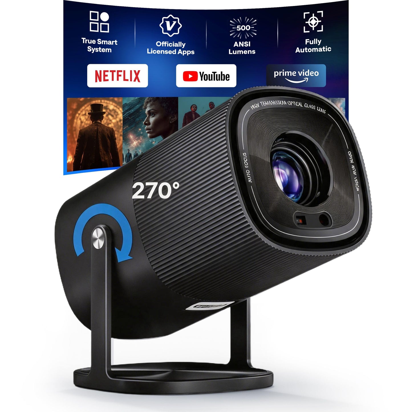 BoldEver Mini proyector inteligente con aplicaciones con licencia oficial 500ANSI