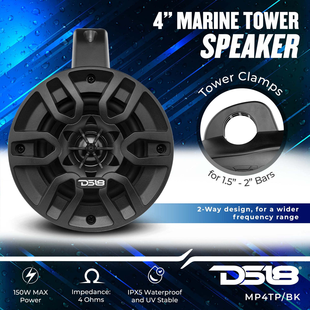 Altavoces de Torre Marina DS18 Bluetooth 4 Pulgadas 600 W con Amplificador y Control Remoto