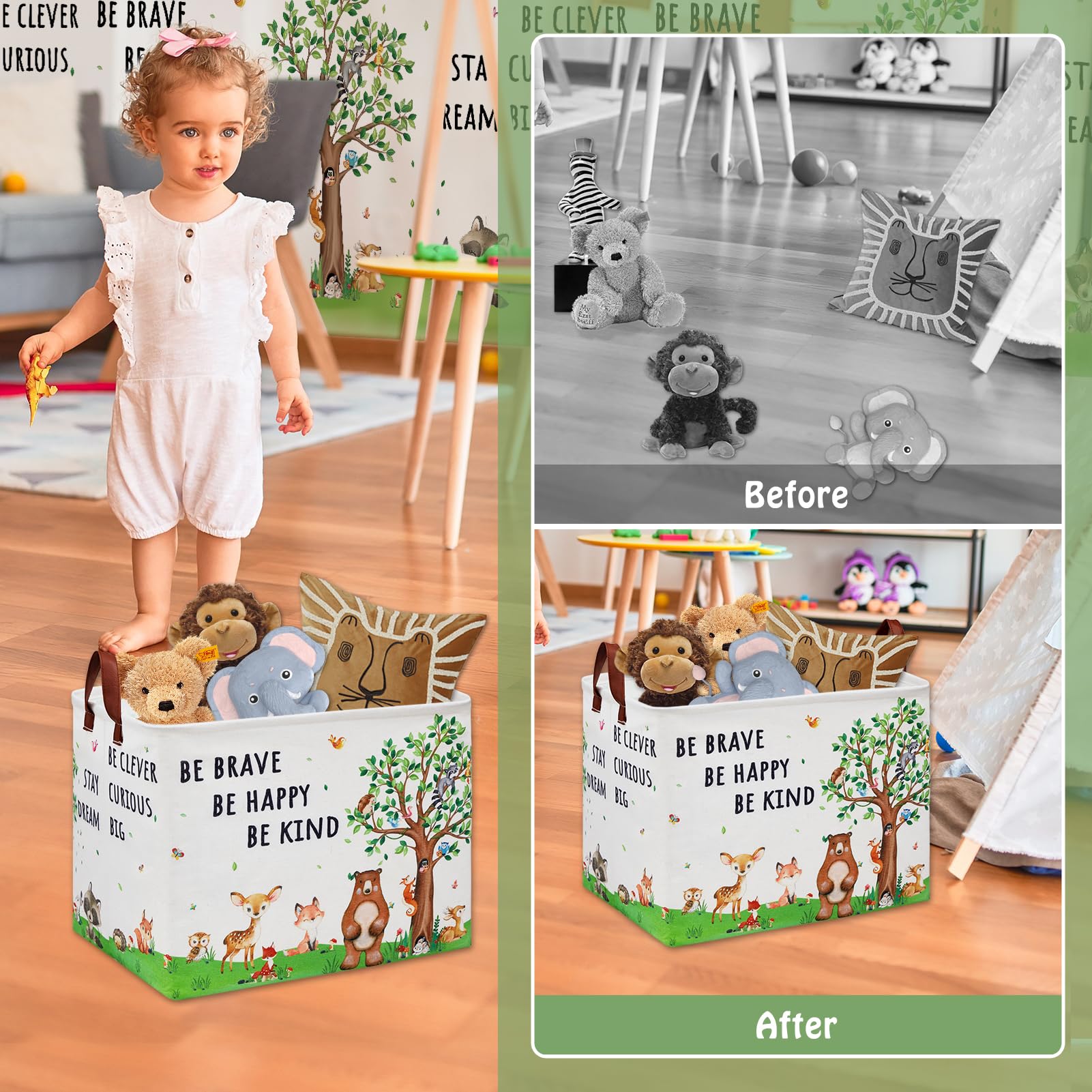 Woodland - Cesta de regalo para bebé, cesta de almacenamiento para niños, cesta de almacenamiento de animales de la selva, oso ciervo, conejo, cesta de almacenamiento plegable para ropa, libro de