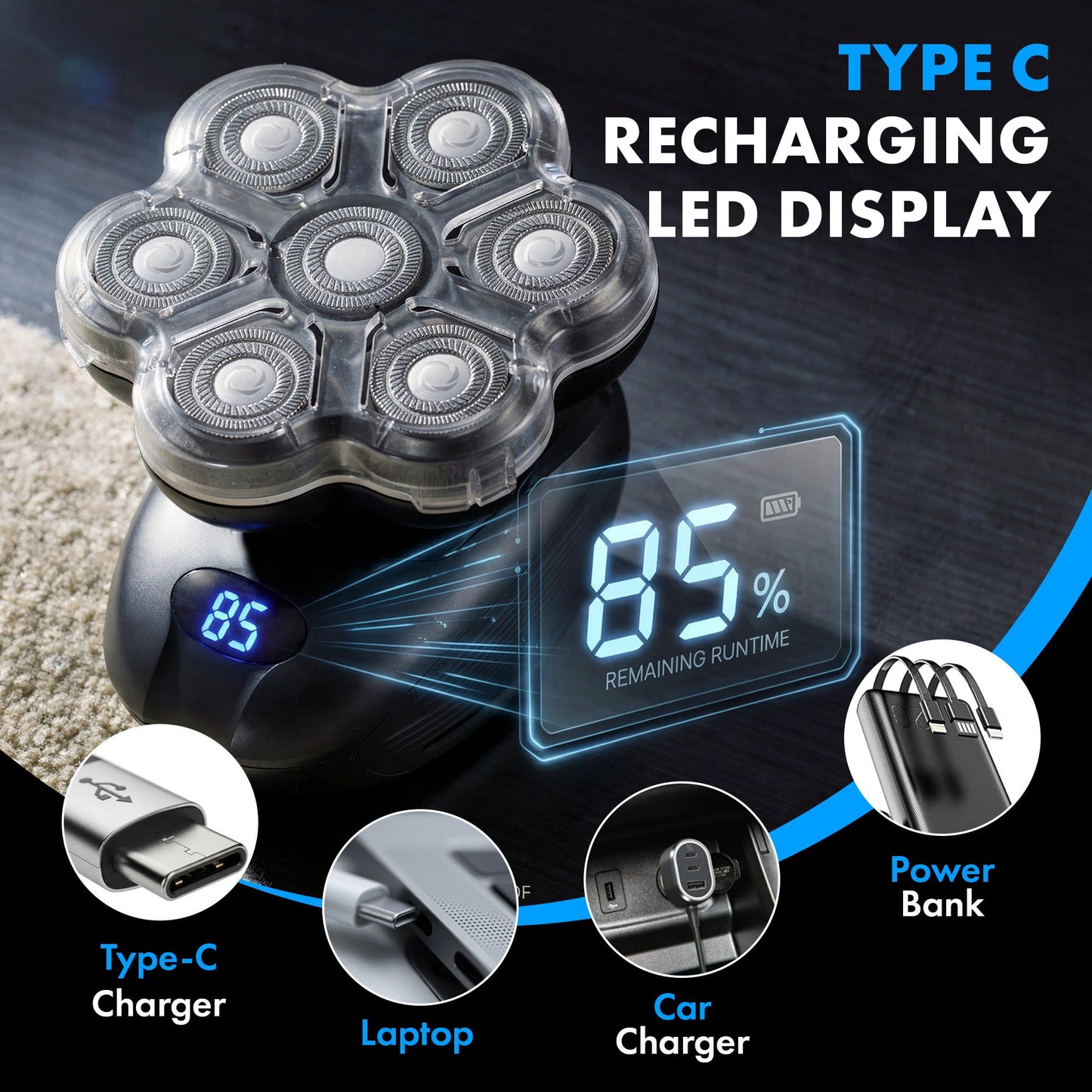 StyleCraft Ace 7X - Afeitadora rotativa de cabeza calva, maquinilla de afeitar eléctrica inalámbrica para hombres, afeitadora de lámina ultra cerrada, recargable por USB