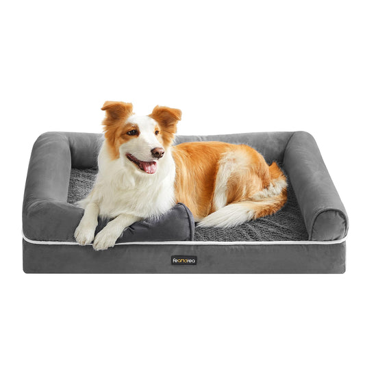 Cama Ortopédica para Perros Feandrea Gris Claro Funda Extraíble y Lavable