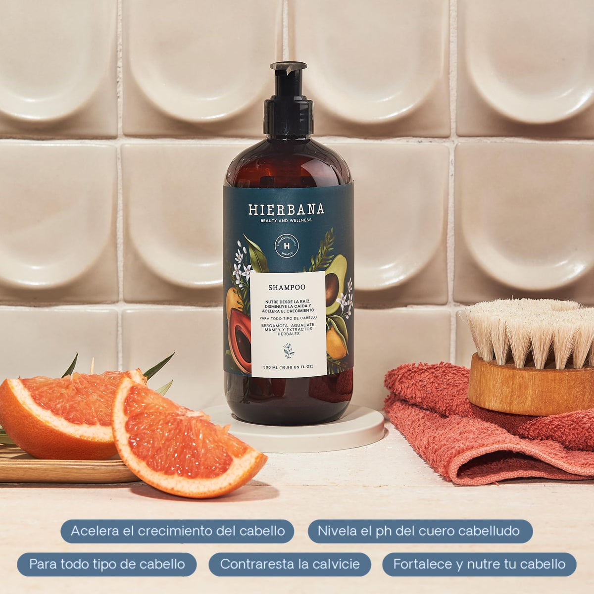 Hierbana Shampoo Anticaída con Extractos Naturales - 500 ml. Tratamiento para Fortalecer y Estimular el Crecimiento del Cabello | Ideal para Todo Tipo de Cabello