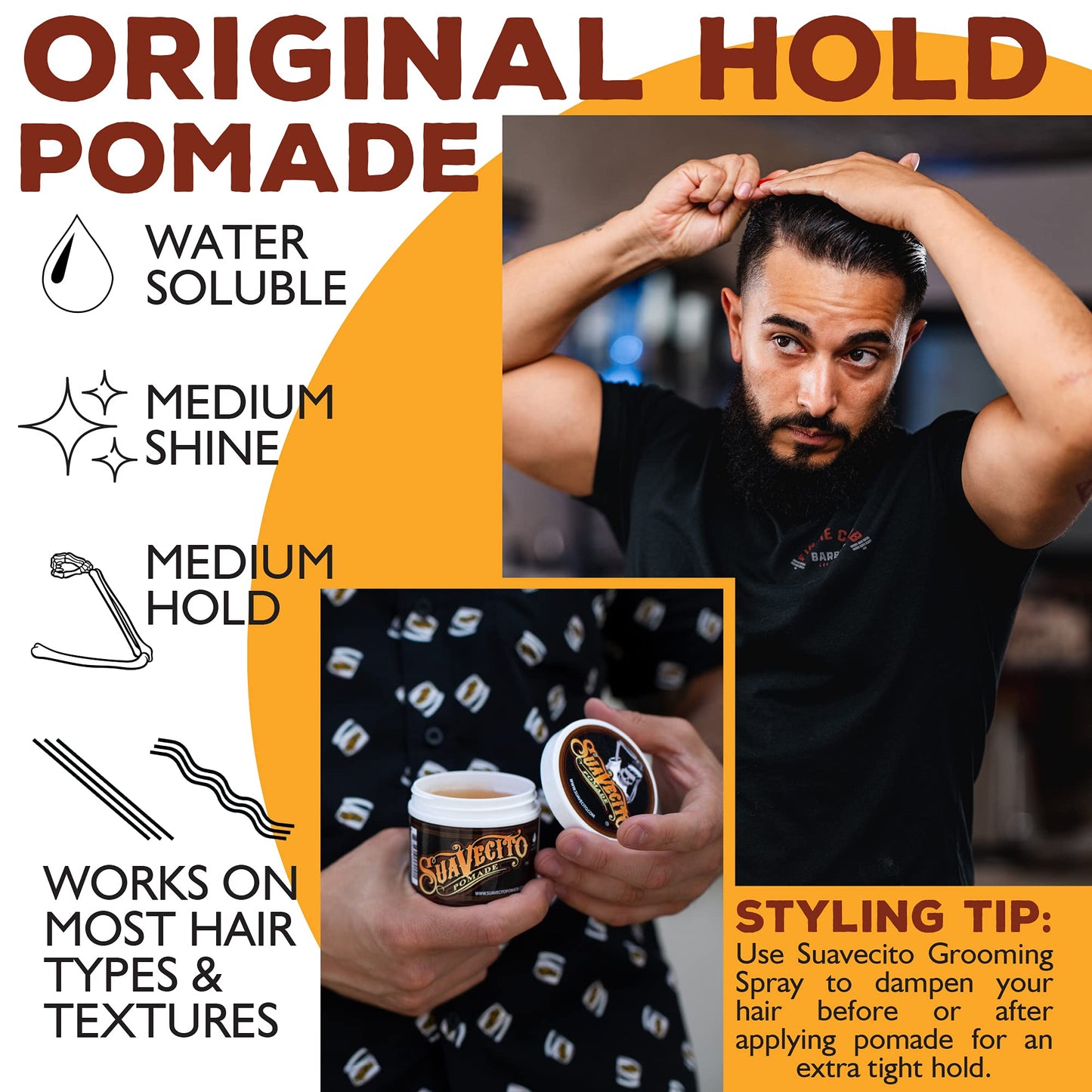 Suavecito Pomade Original Hold 5 onzas, 1 paquete – Pomada para el cabello de sujeción media para hombres – Gel para el cabello a base de agua de brillo medio – Fácil de lavar – Fijación todo el día para todos los peinados
