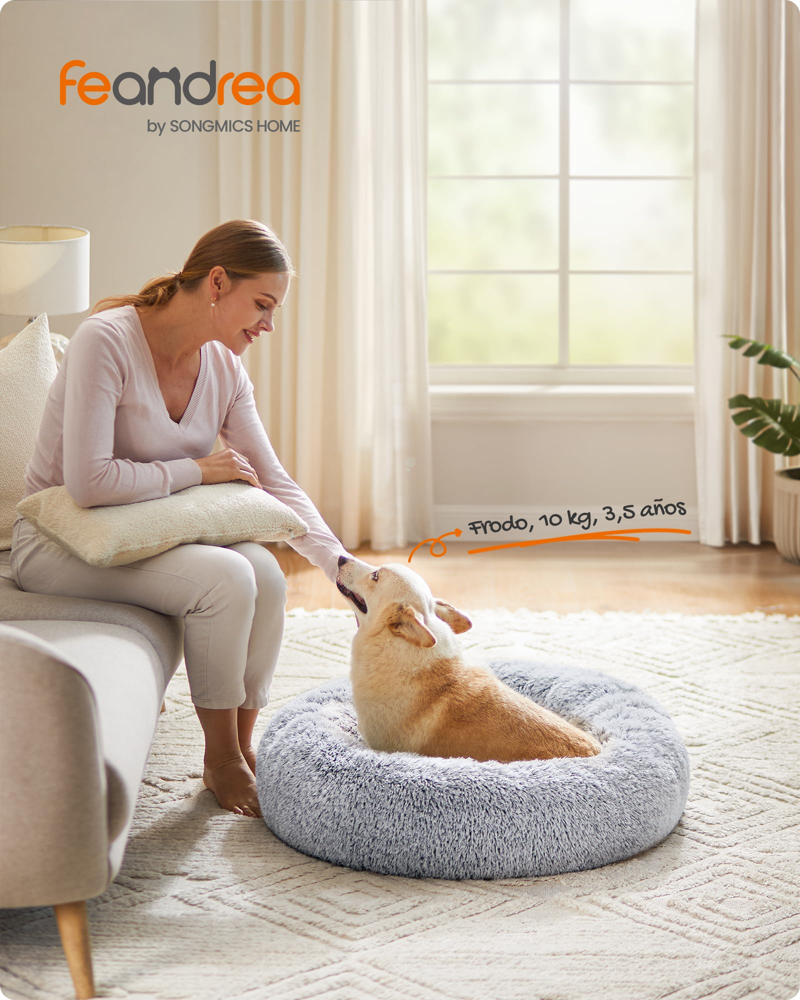 Cama de Perros Feandrea Gris Ombré con Cojín Central Extraíble y Lavable