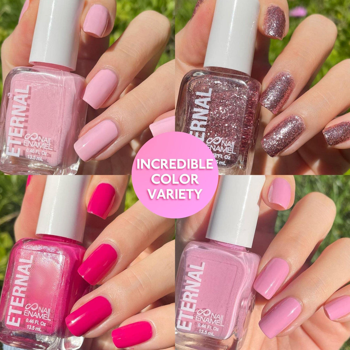 Eternal Colección – Juego de 5 piezas: Larga duración, secado rápido, esmalte de uñas de brillo espejo – endurecedor, acabado brillante y brillante – 0,46 onzas fluidas cada uno (PINKY PROMISE)