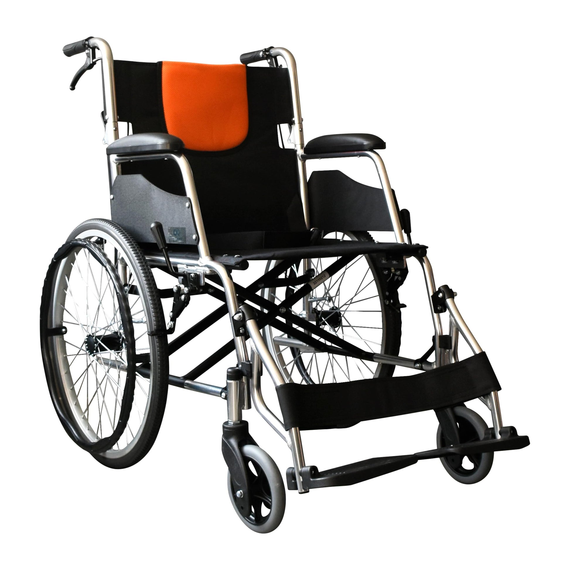 INFINITY | Silla de Ruedas Todo Terreno Ligera de Aluminio con Respaldo Plegable y Doble Sistema de Frenado (Negro-Naranja)