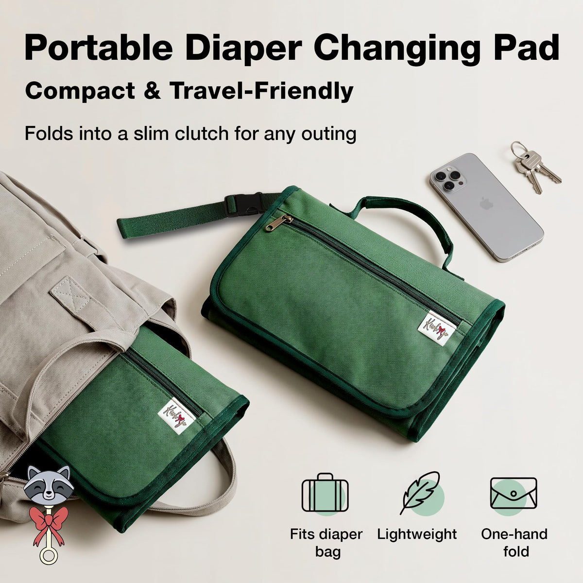Cambiador portátil de pañales – Cambio de pañales compacto plegable impermeable para bebé, ligero para llevar con cojín integrado y superficie limpia