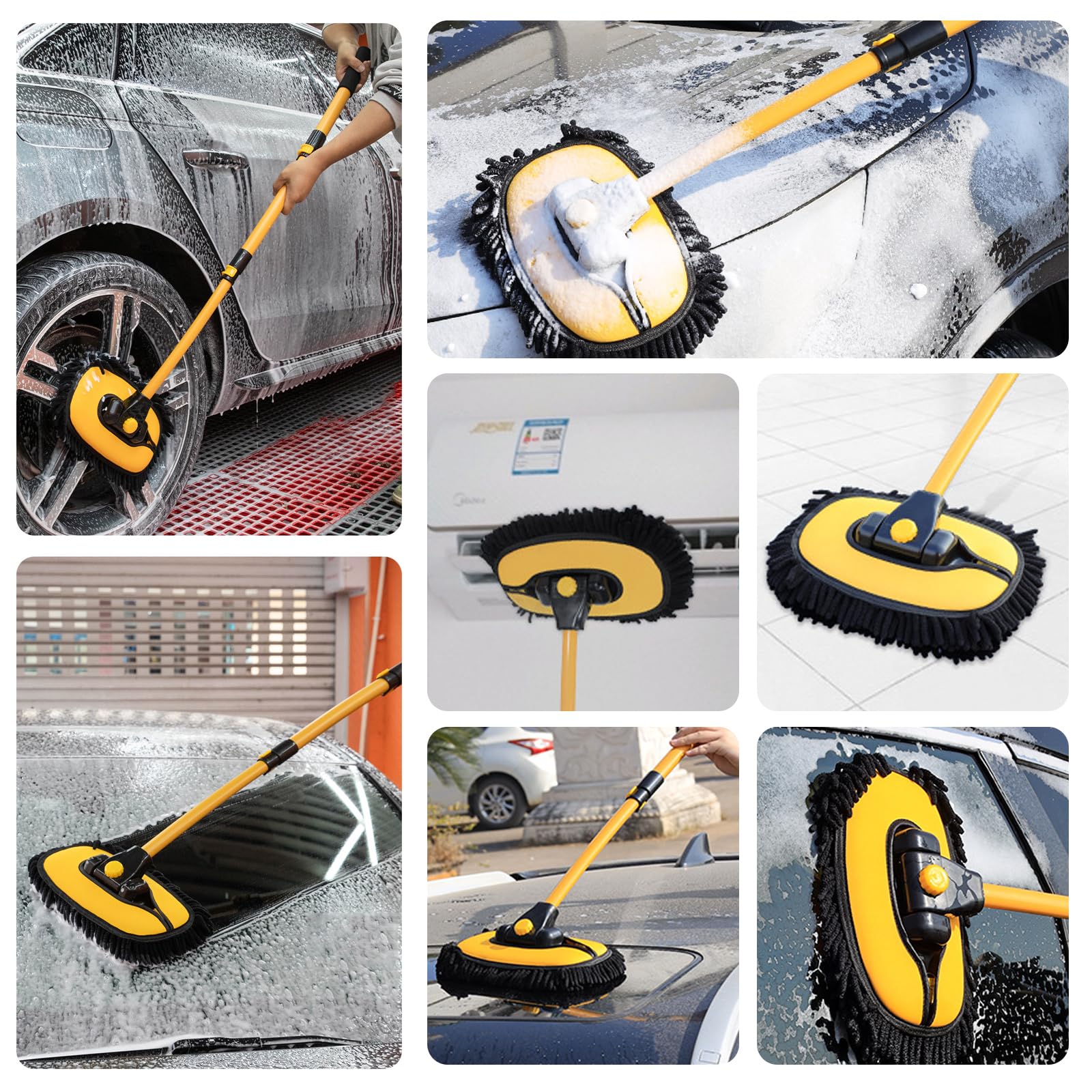 Cepillo para Lavar Carros Curvo 15° con Mango Ajustable de 102 cm, Chenilla Limpieza Auto, Pintura no Dañada, Kit de Lavado para Auto, Cristales, Ruedas, Suelos