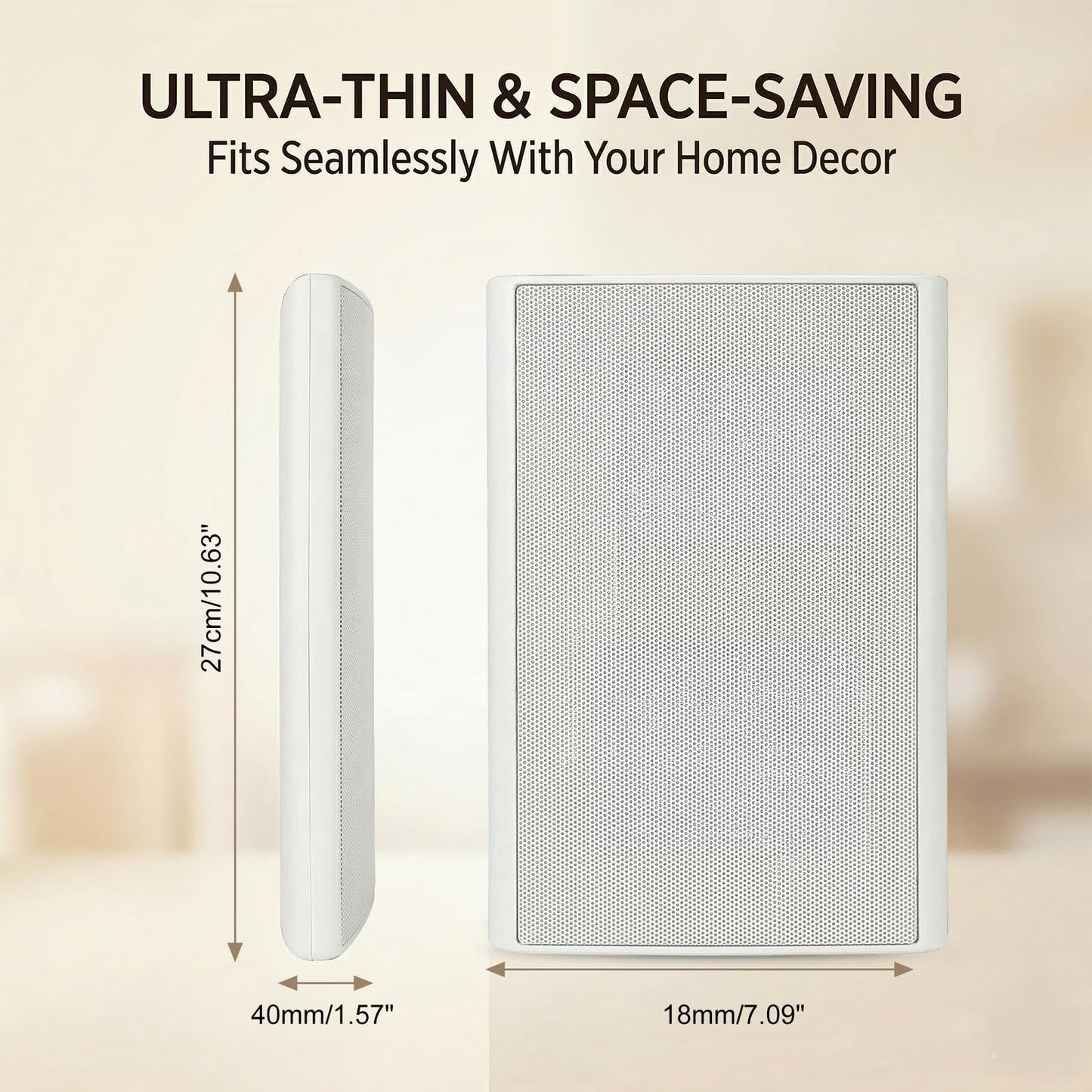 Herdio - Altavoces de pared ultrafinos de 5.25 pulgadas y 240 W (un par, blanco) - Diseño de montaje en pared con sonido claro nítido y construcción duradera para entretenimiento en el hogar inmersivo