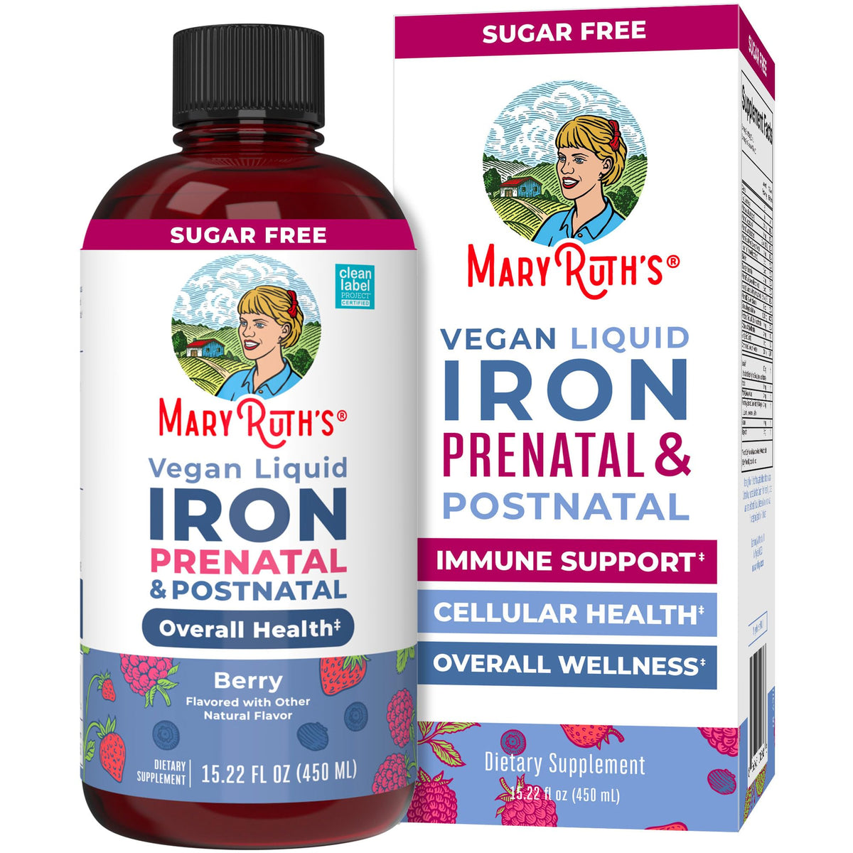 MaryRuth Organics | Prenatal Postnatal Iron Liquid, Berry, 16 oz | Líquido de hierro prenatal posnatal, bayas, 16 oz