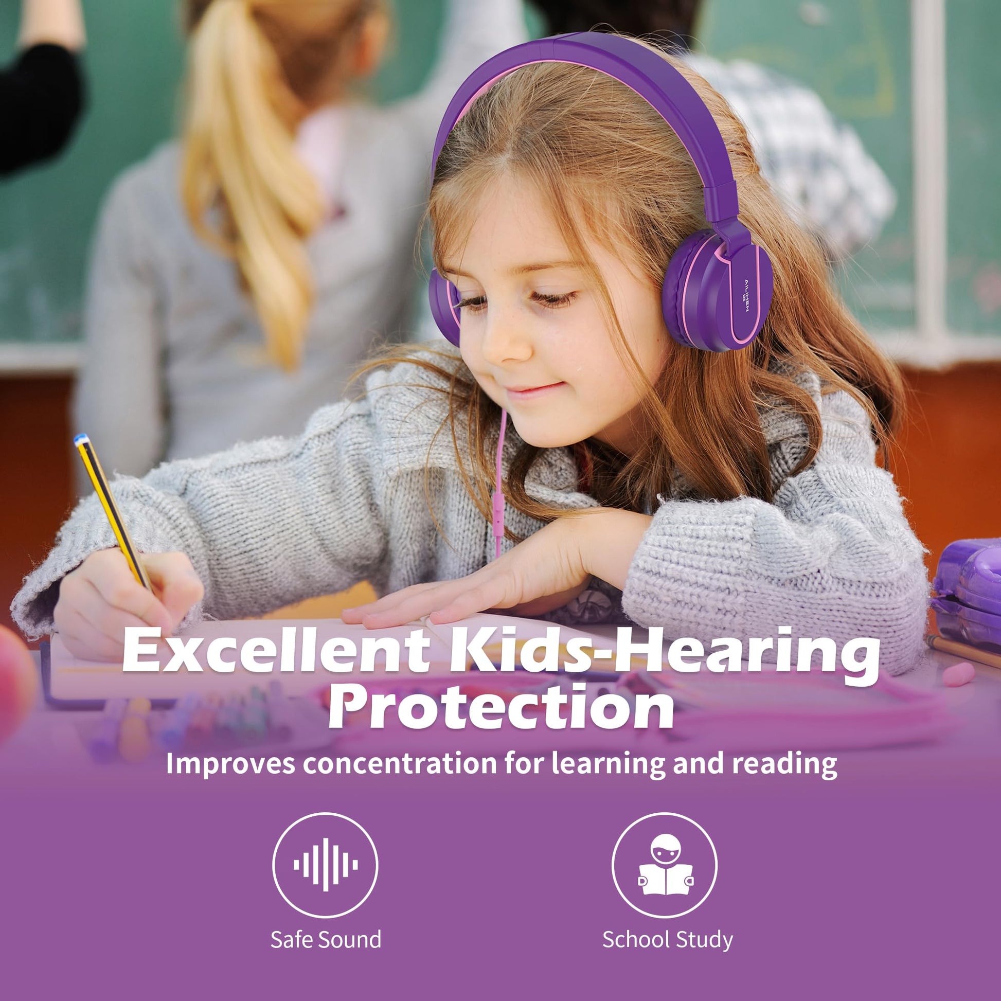 Auriculares Diadema AILIHEN Púrpura Rosa con Micrófono Plegables Ajustables para Niños