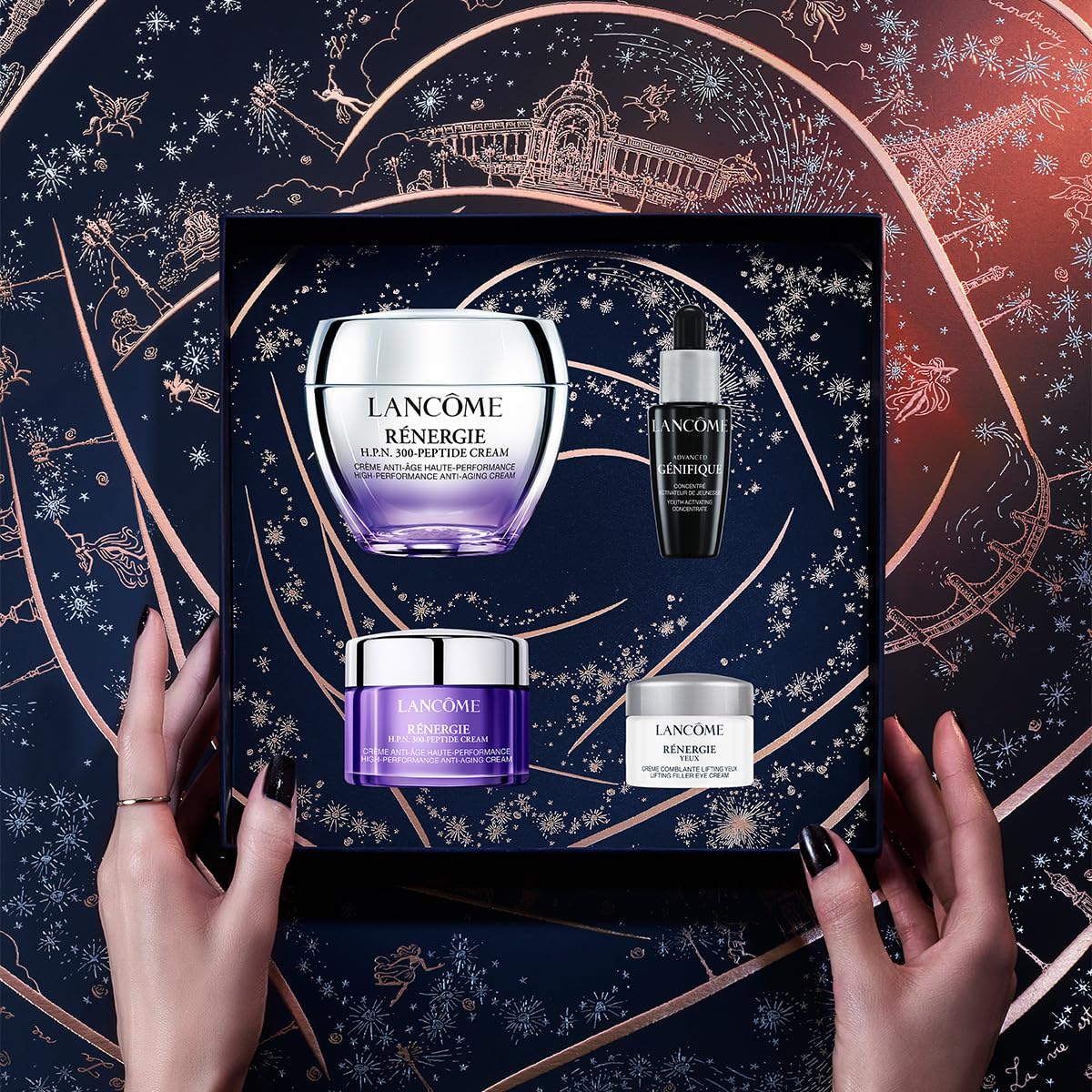 Lancôme, Rénergie, Set de Regalo, Crema de Rostro Rénergie H.P.N. 300 Peptide 50 ml y 15 ml + Crema Para Contorno de Ojos Rénergie 5 ml + Suero Advanced Génifique 10 ml, Para Imperfecciones y Arrugas, 3 Piezas