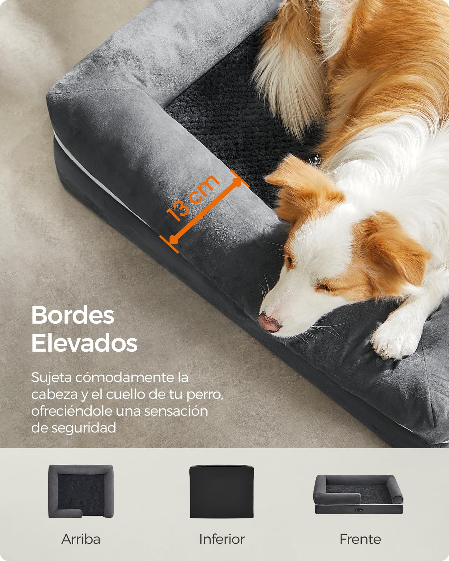 Cama Ortopédica para Perros Feandrea Gris Oscuro con Funda Extraíble Lavable