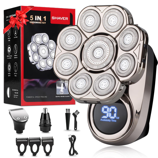 Afeitadora Eléctrica 9D Impermeable Seco y Húmedo Kit 6 en 1 con Recortador Nasal y de Barba para Hombre