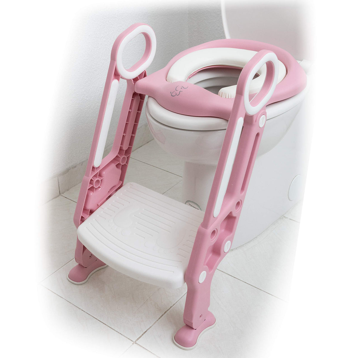 PAPU BABY Asiento Entrenador para Inodoro Acolchonado con Escalera (Rosa/Blanco)