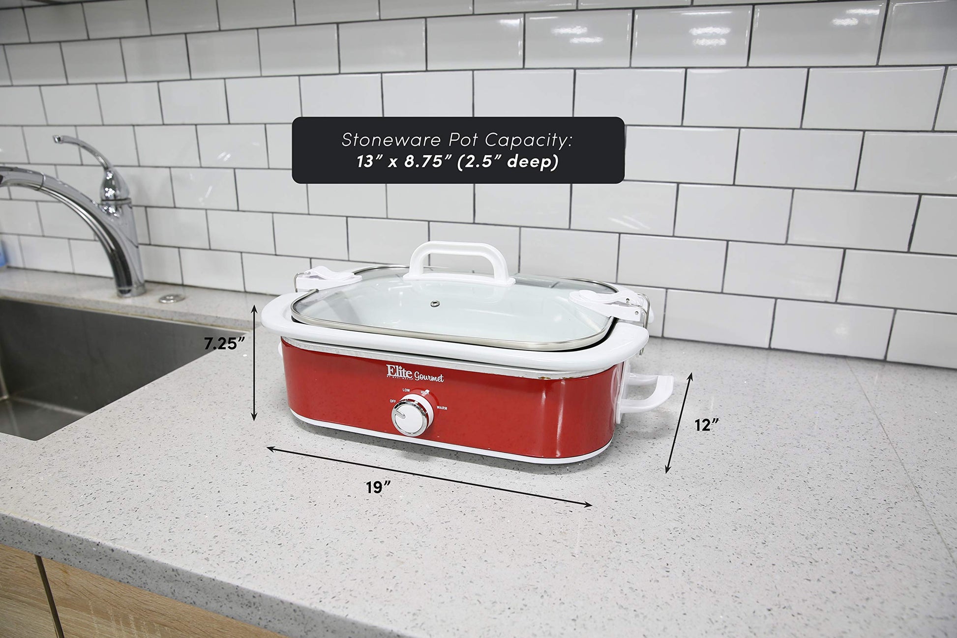 Elite Gourmet MST-5240 Slow Cooker, Locking, Adjustable Temp, Keep Warm Dishwasher-Safe Glass Lid & Casserole Dish, 3.5QtCapacity, 3.5Qt Capacity, Red