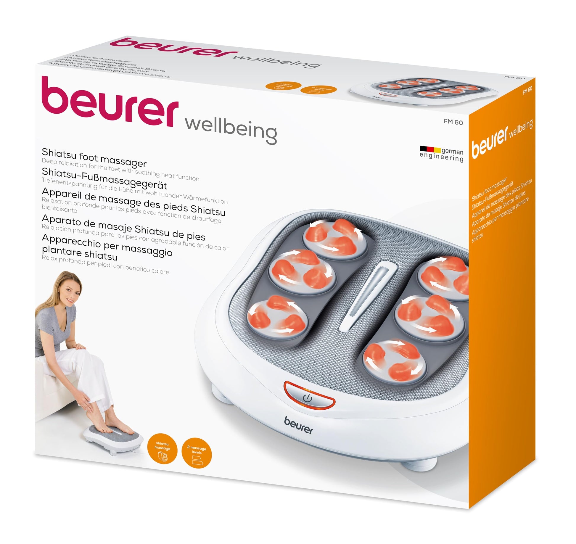 Beurer Masajeador de pies con calor | Máquina masajeadora de pies con 18 bolas de masaje giratorias | Masajeador de pies Shiatsu para todos los tamaños de pies | Masajeador de pies con calefacción con 2 niveles de masaje, FM60