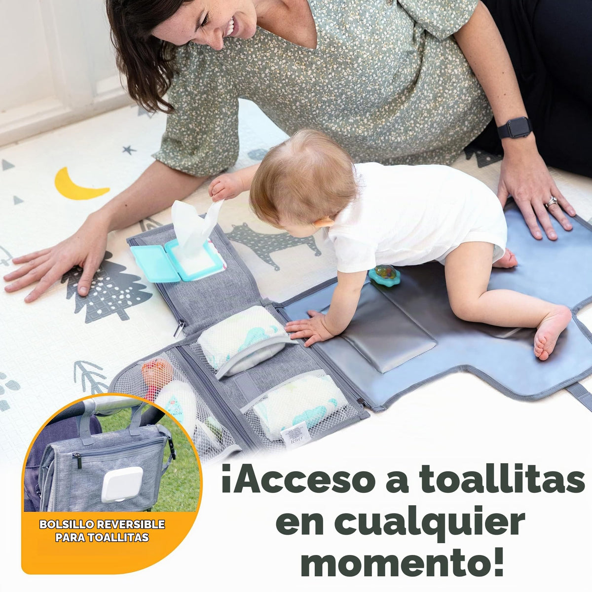 Kopi Baby - Cambiador portátil de pañales para bebé, cambiador de pañales y bolsa de viaje, diseño inteligente tapete cambiador para bebé, tapete cambiador portátil para bebé, estación de cambio para