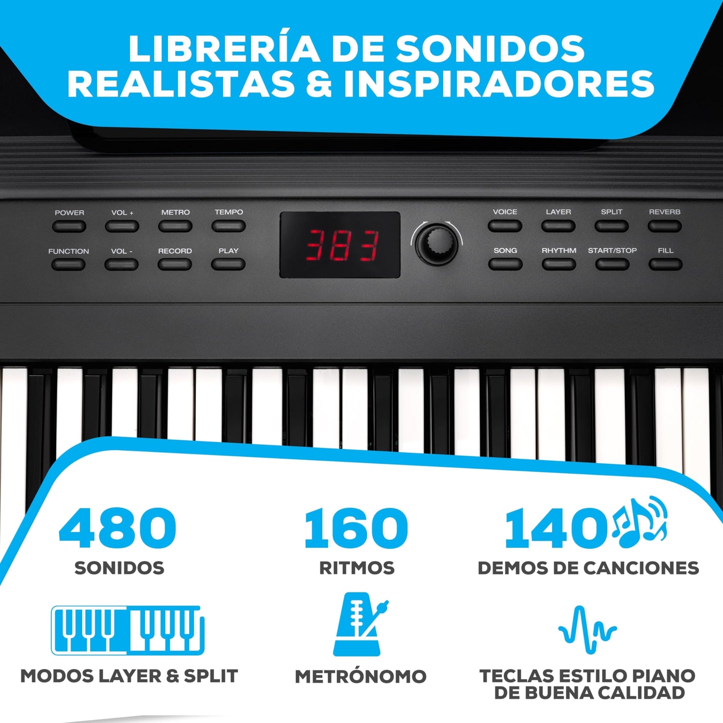 Alesis Teclado Piano con 88 Teclas y 480 Sonidos, Altavoces, MIDI USB, Estuche, Soporte, Auriculares, Pedal y Lecciones de Piano Incluidas