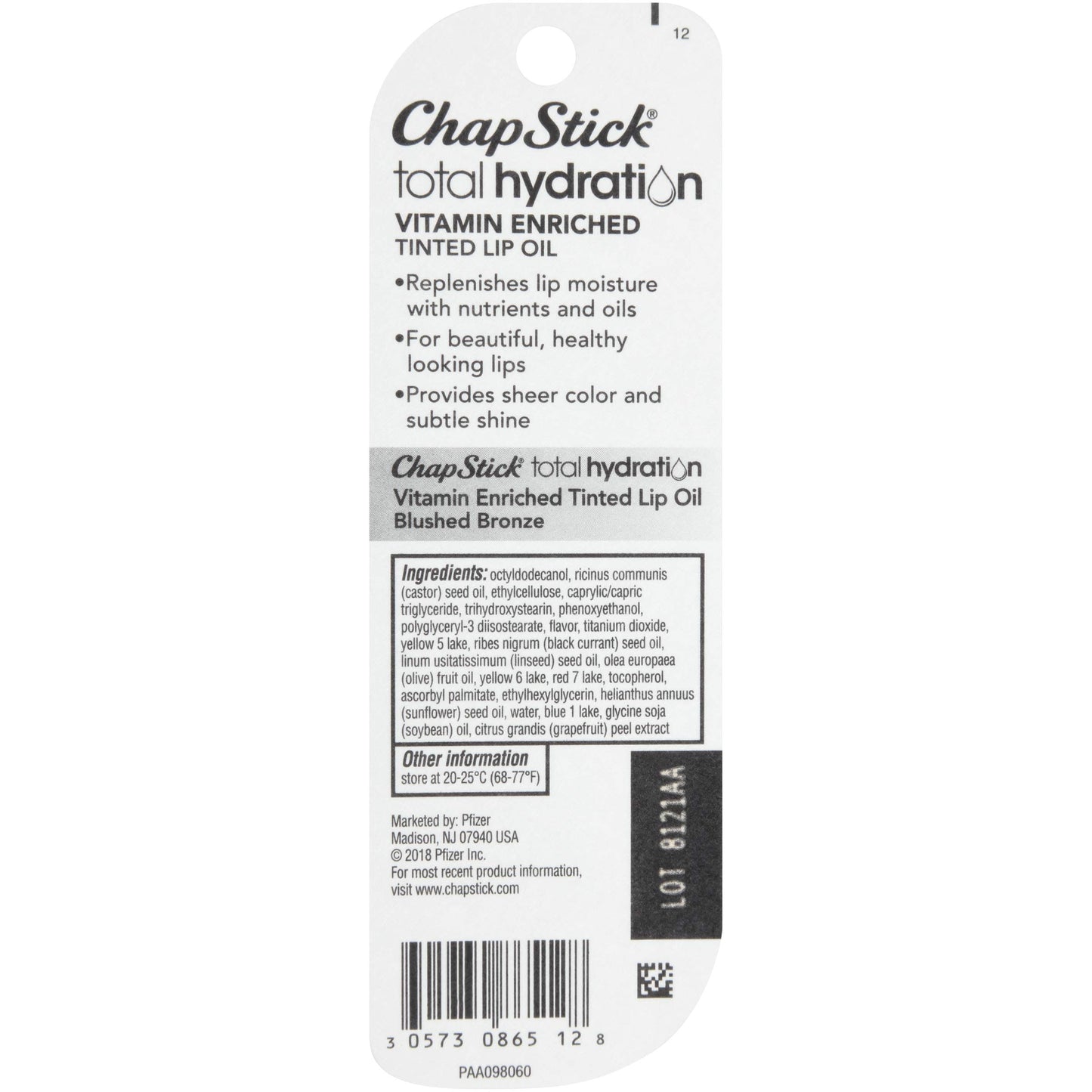 ChapStick Total Hydration Vitamin Enriched Tinted Lip Oil (Blushed Bronze, 1 Tube), Vitamin C, Vitamin E, Contains Omega 3 6 9, 0.24 Ounce