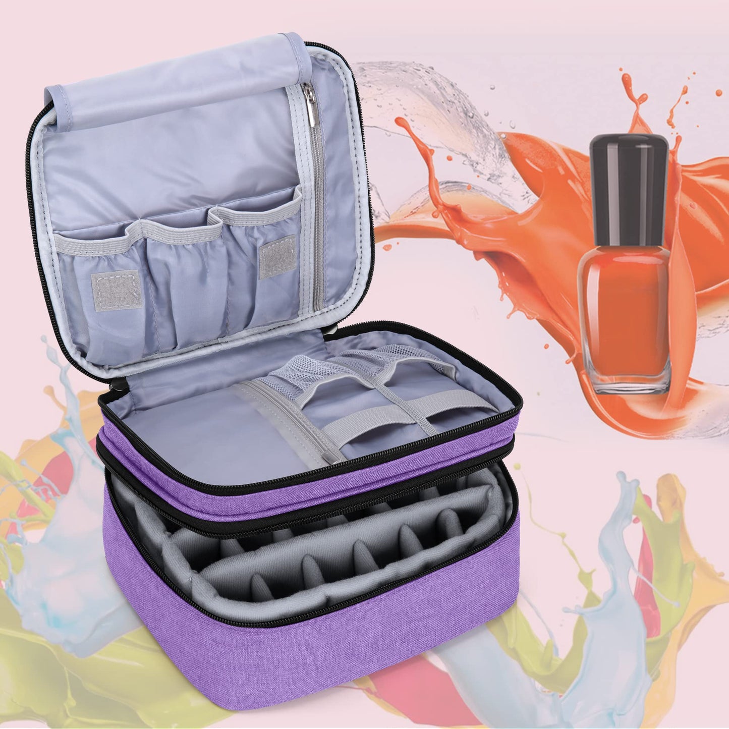 Luxja Nail Polish Carrying Case - Holds 30 Bottles (15ml - 0.5 fl.oz), Double-layer Organizer for Nail Polish and Manicure Set, Purple
