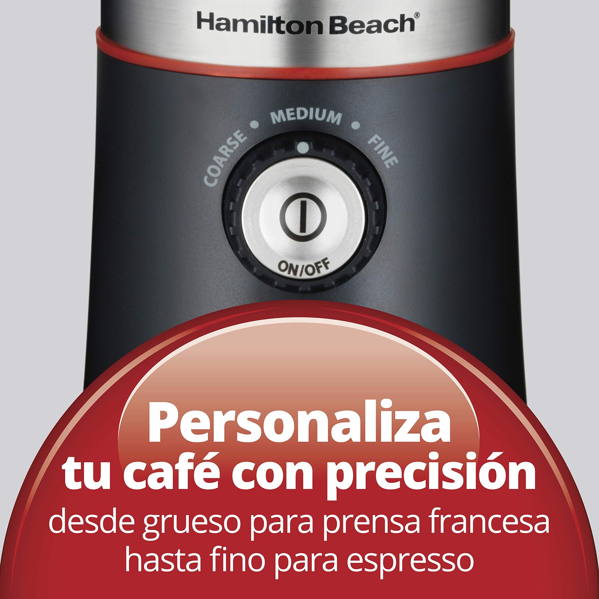 Hamilton Beach 80393 Molino de Café, Manos Libres, con Configuraciones de Tipo de Molido, Negro