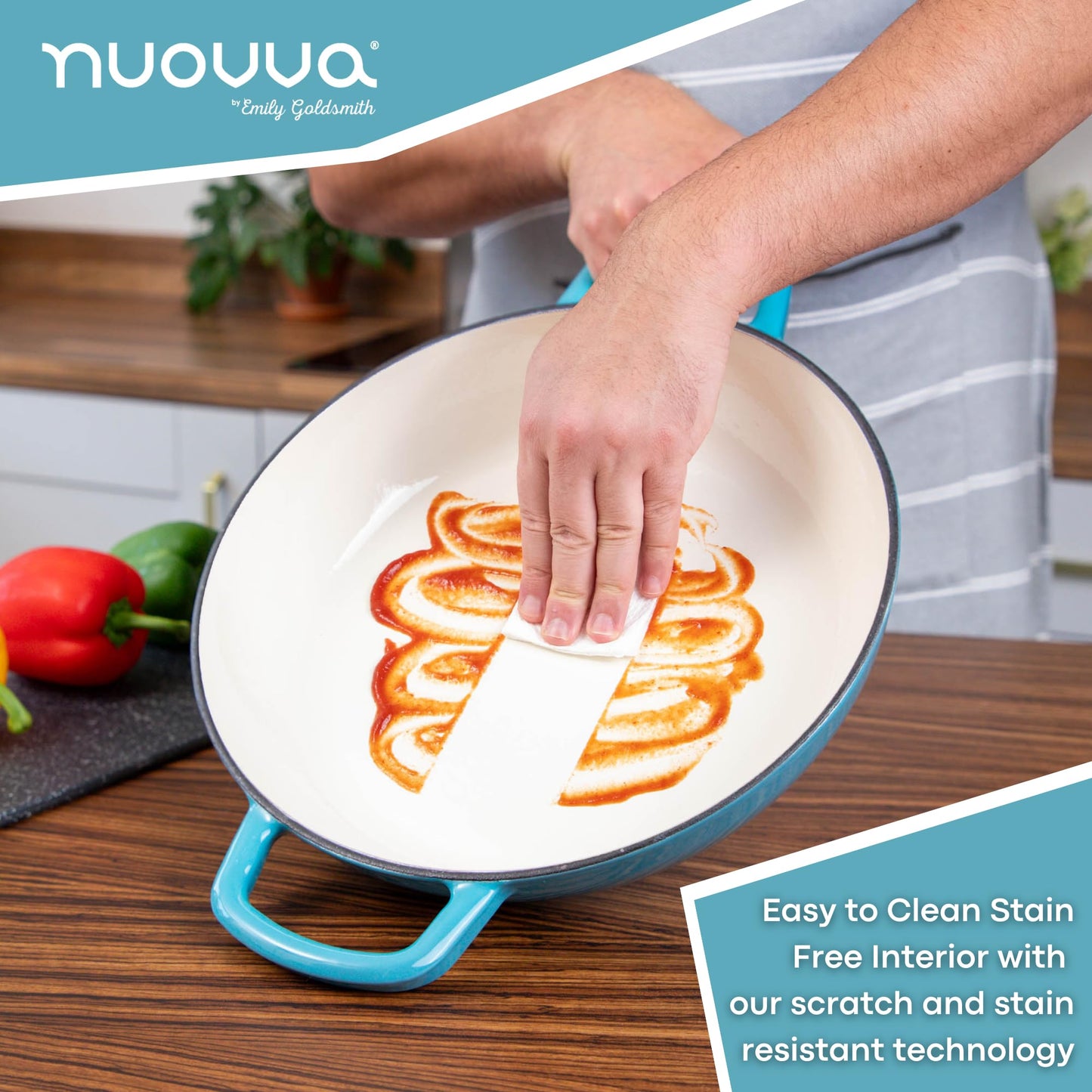 Nuovva - Cacerola de hierro fundido poco profunda con tapa, olla antiadherente para horno holandés, utensilios de cocina resistentes a prueba de horno, olla esmaltada, azul, 5 cuartos de galón, 32 cm