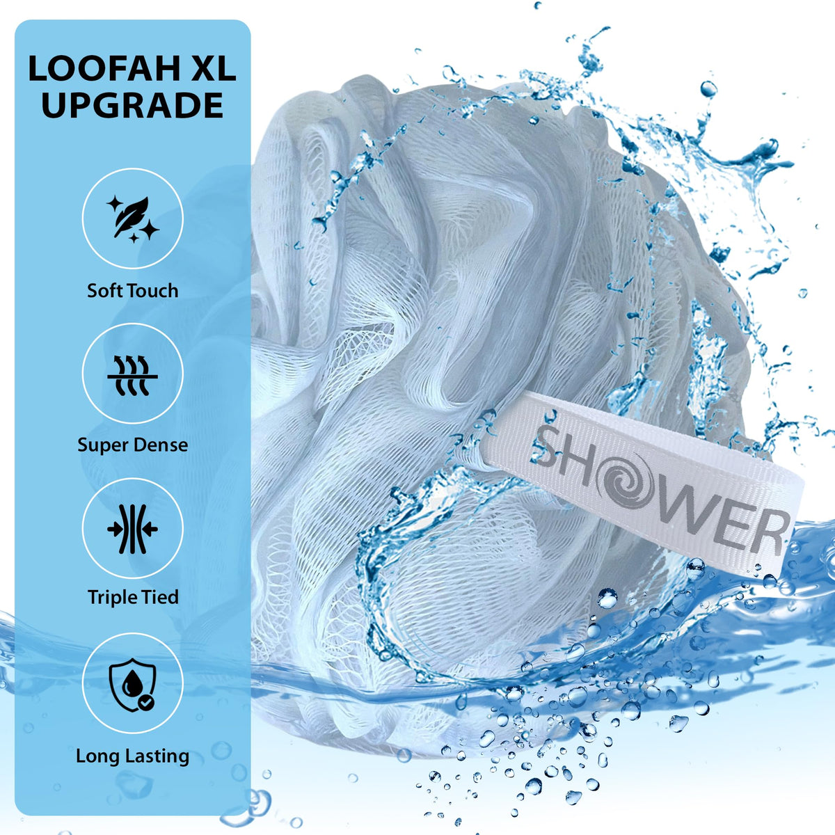 Loofah Bath Sponge XL 75g Soft Set by Shower Bouquet: 4 Pack Pastel Colors - Extra Large Mesh Pouf Scrubber for Men and Women - Exfoliate with a Big Lush Lathering Cleanse & Beauty Bathing Accessories