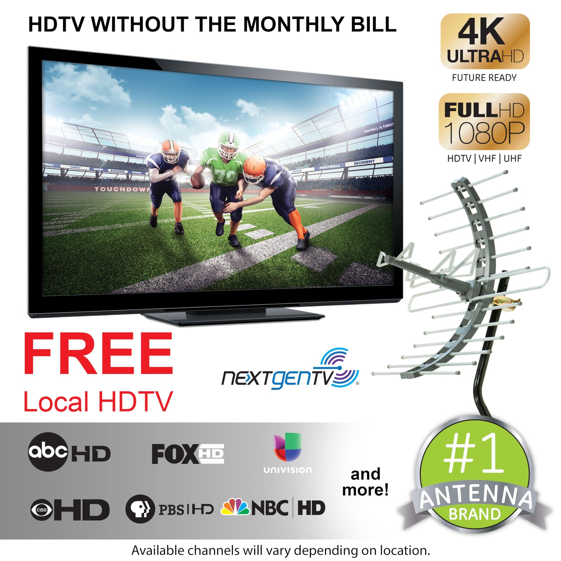 GE Antena de TV para Exteriores, Largo Alcance, Resistente a la Interperie, Compatible con 4K, 1080p, UHF, VHF, Antena Digital HDTV, Montaje Tipo J para Variedad de Montajes, Multiples TVs, 29884