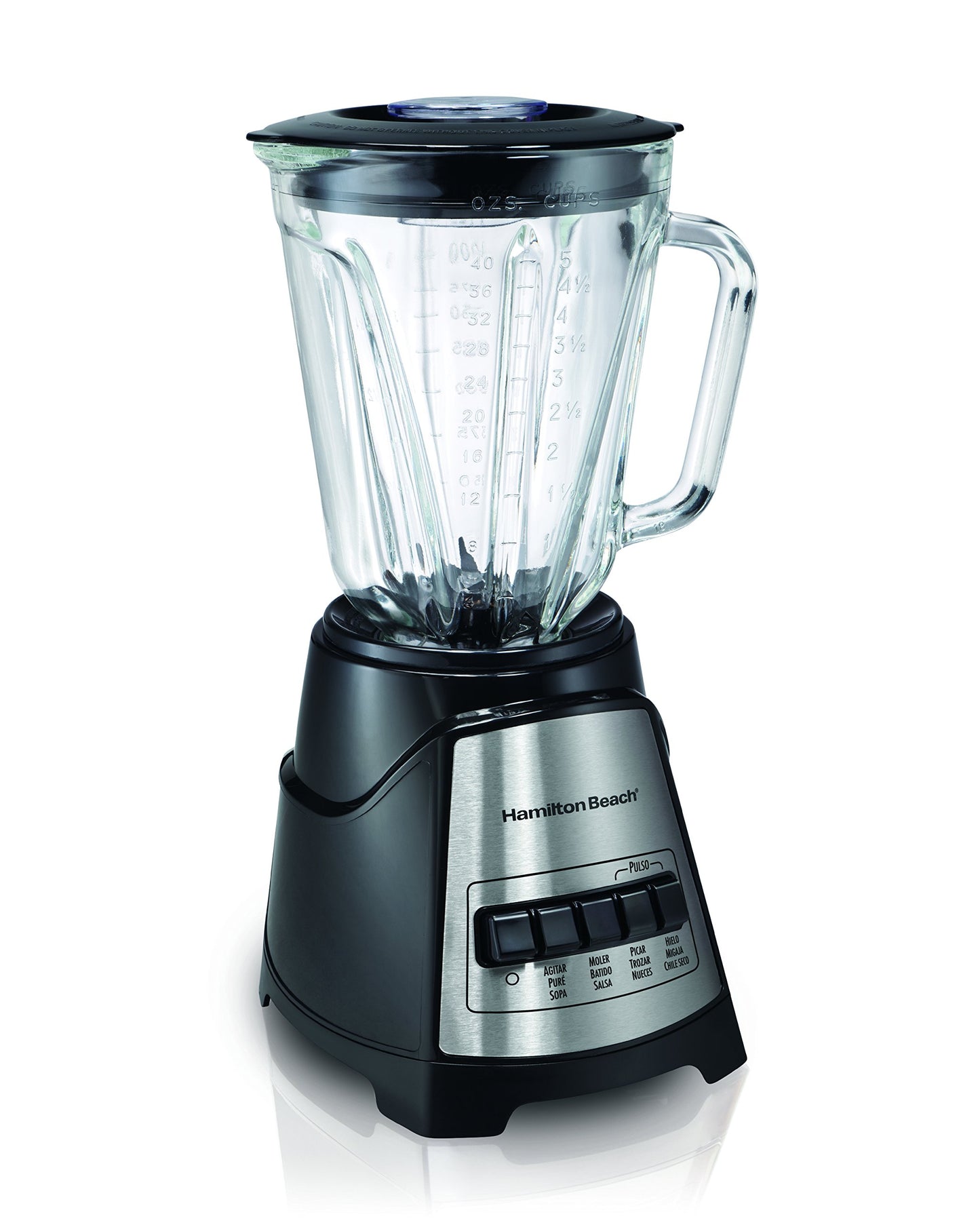 Hamilton Beach Licuadora Power Elite, con 12 Funciones, Vaso de Vidrio, 1.2 Litros, Negra (58148-MXR)