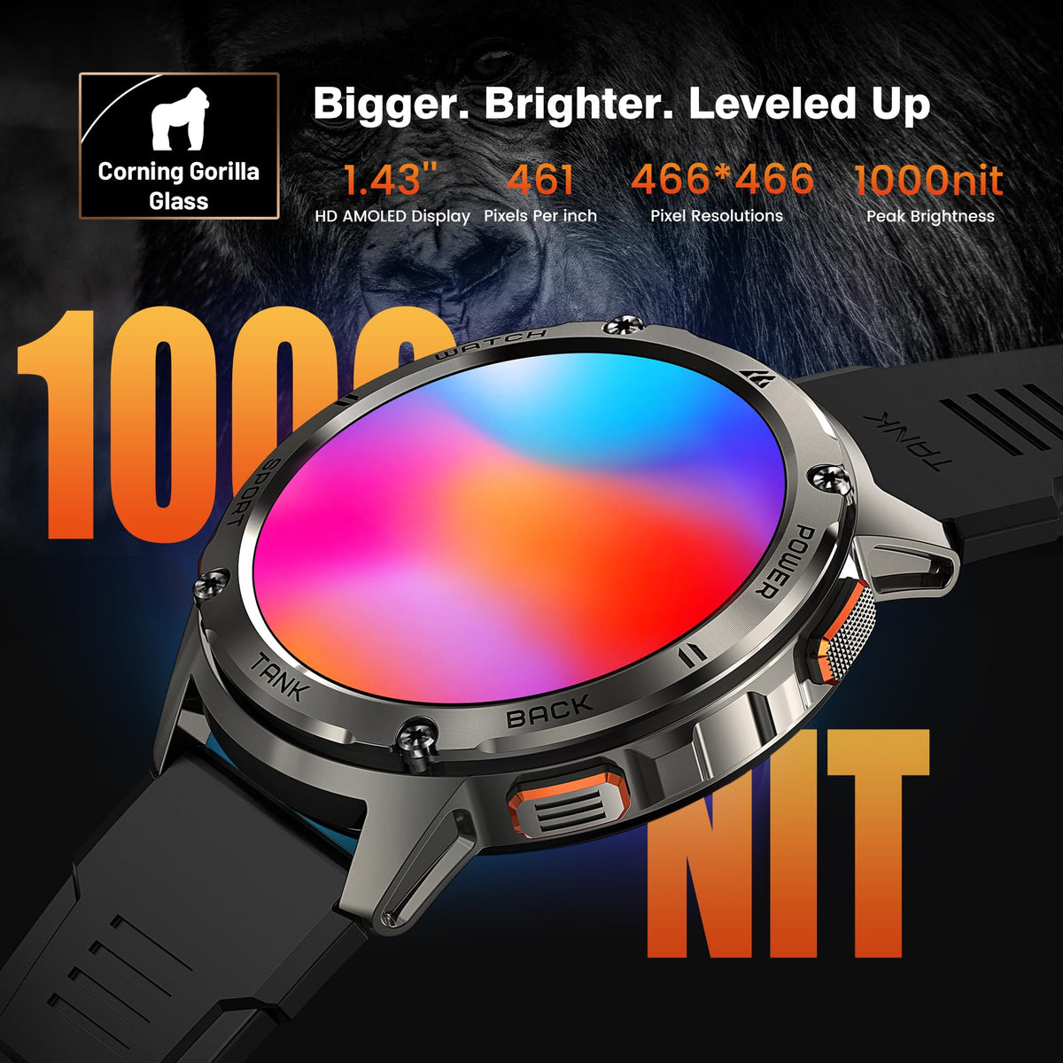 Reloj Inteligente KOSPET Negro AMOLED para Hombre con Llamadas Bluetooth y Monitor de Salud
